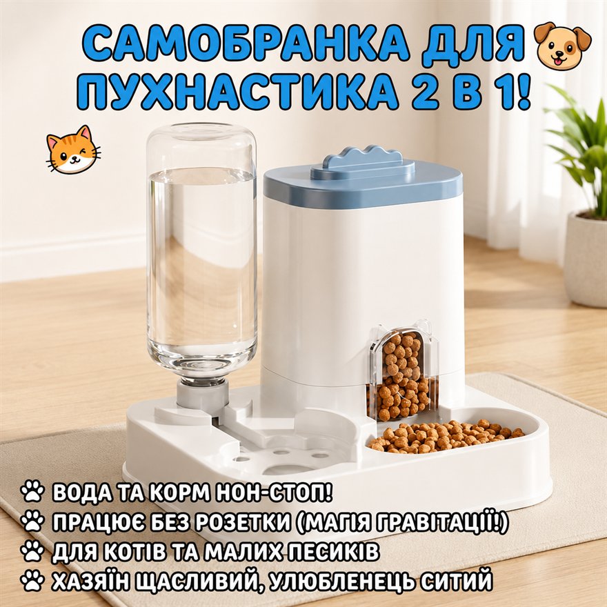Самобранка — автоматична годівниця та поїлка 2 в 1 для котів і собак